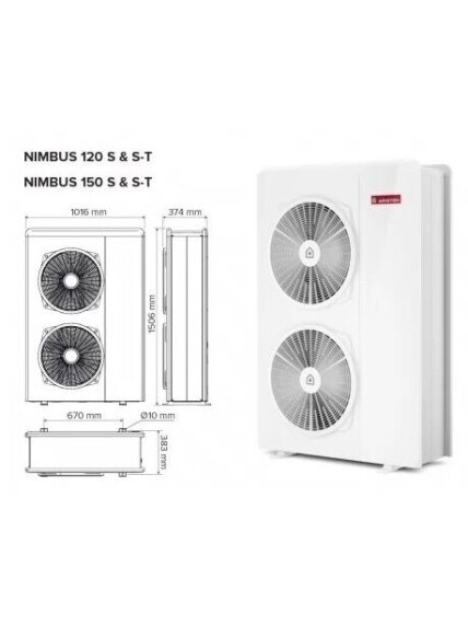 Ariston šilumos siurblys oras-vanduo Nimbus Compact 150S T NET 16,90kW, trifazis, su 180 litrų talpa 2